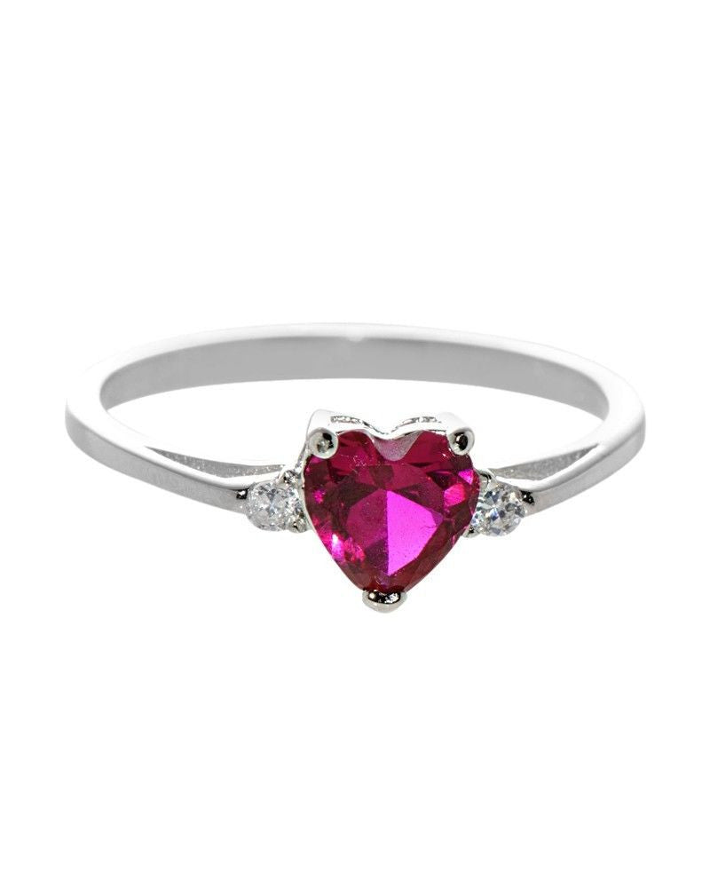 Engagement 925 Sterling Silver Heart Ring CZ Women Pink & White