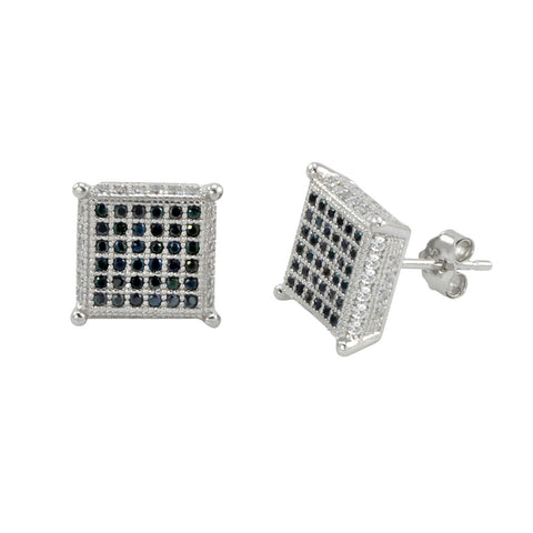 Sterling Silver Micropave Stud Earrings Black and White Cubic Zirconia CZ 10x10 - Jewelryland.com