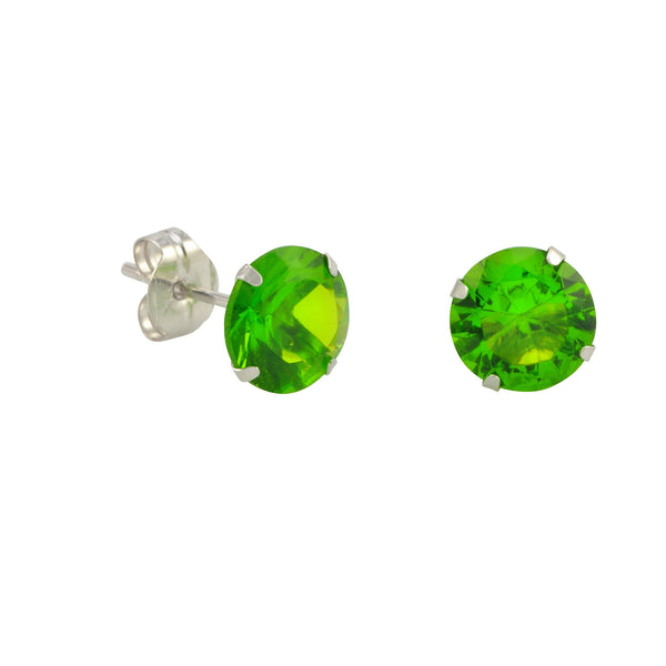 10k White Gold Peridot Green CZ Stud Earrings Cubic Zirconia Round Prong Set - Jewelryland.com