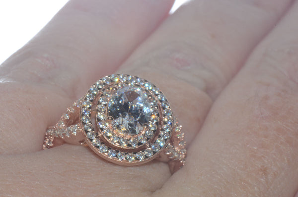Sterling Silver Rose Gold Plated 1.25ct Oval CZ Ring - Jewelryland.com