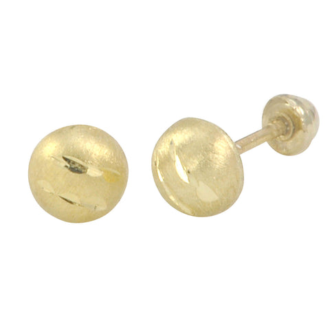 10k Yellow Gold Half Ball Screwback Stud Earrings Matte Finish Laser Cut - Jewelryland.com