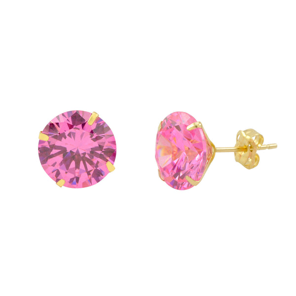 14k Yellow Gold Pink CZ Earrings Round Cubic Zirconia October Birthstone Studs - Jewelryland.com
