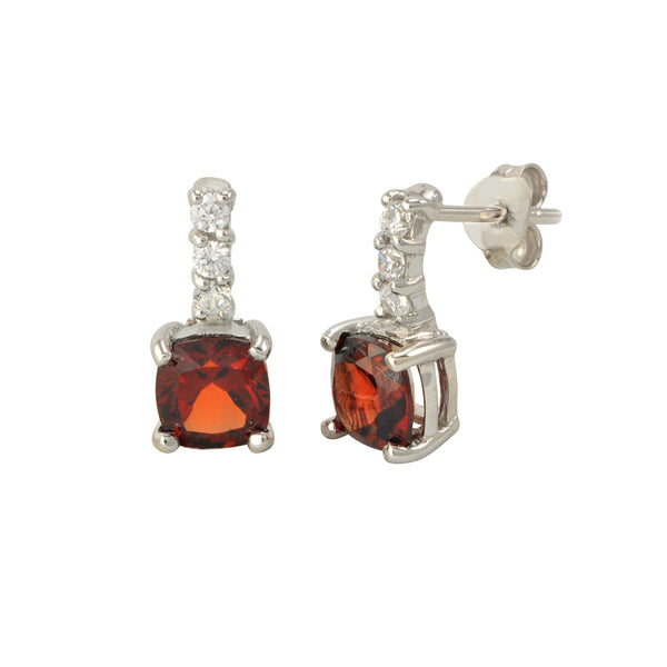 Garnet Gemstone Stud Earrings 925 Sterling Silver CZ Row Atop Round Gem - Jewelryland.com