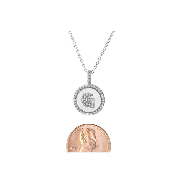 Initial Necklace Sterling Silver Letter G Pendant Cubic Zirconia 16" Chain - Jewelryland.com