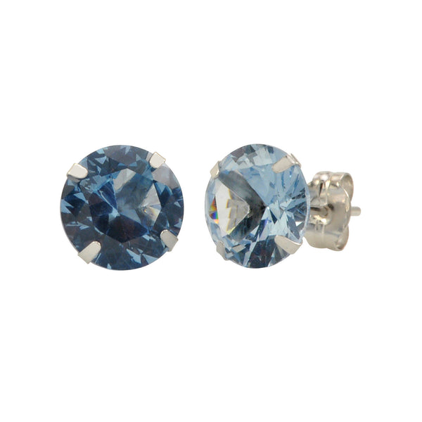 10k White Gold Blue Aqua CZ Stud Earrings Cubic Zirconia Round Prong Set - Jewelryland.com