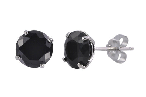 Round Black CZ Stud Earrings .925 Sterling Silver BASKET set - Jewelryland.com
