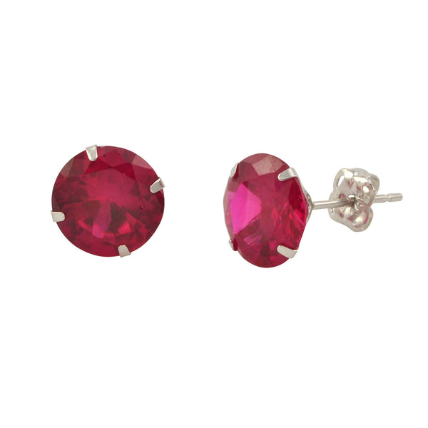 14k White Gold Ruby Red Cubic Zirconia Stud Earrings Round Birthstone CZ - Jewelryland.com