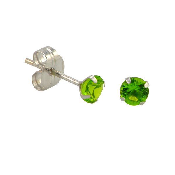 10k White Gold Peridot Green CZ Stud Earrings Cubic Zirconia Round Prong Set - Jewelryland.com