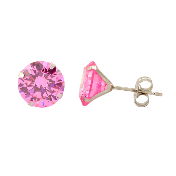 14k White Gold Pink CZ Earrings Round Cubic Zirconia October Birthstone Studs - Jewelryland.com