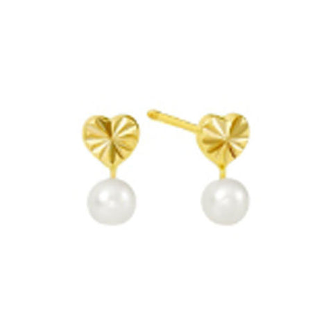 Pearl Stud Earrings 10k Yellow Gold Heart Laser Cut Screwbacks - Jewelryland.com