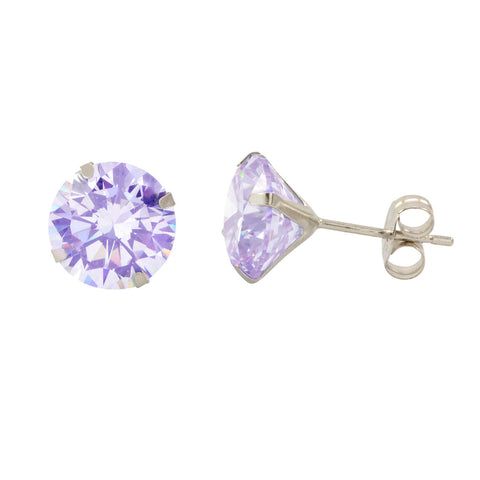 14k White Gold Round Lavender Cubic Zirconia Stud Earrings Prong Set - Jewelryland.com