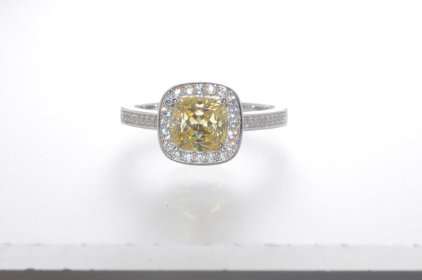 Sterling Silver 2ct Canary Yellow Princess Cut Designer Cubic Zirconia Ring - Jewelryland.com