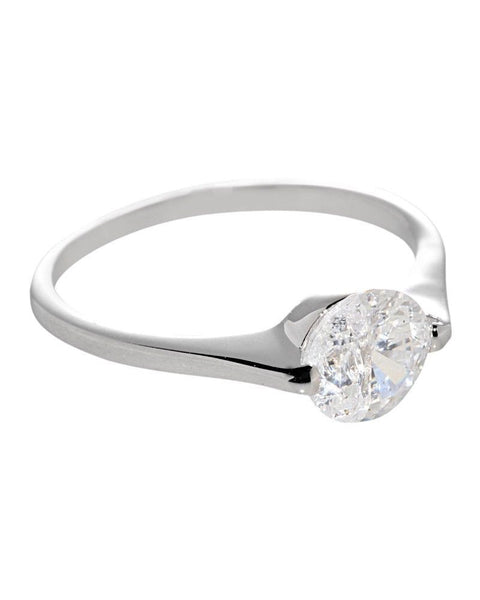 Sterling Silver 1.25ct Engagement Ring Cubic Zirconia Round 7mm Clear CZ Rhodium - Jewelryland.com