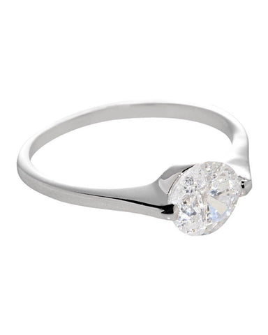 Sterling Silver 1.25ct Engagement Ring Cubic Zirconia Round 7mm Clear CZ Rhodium - Jewelryland.com