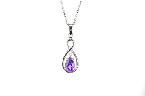 Sterling Silver .57 ct Amethyst and Diamond Necklace Teardrop Twist