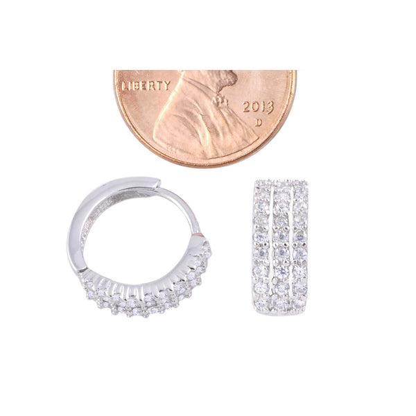 Sterling Silver Huggie Hoop Earrings 3-Row CZ 14mm - Jewelryland.com