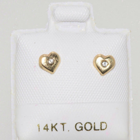CZ Heart Stud Earrings Screwbacks Yellow 14k Gold - Clear Cubic Zirconia - Jewelryland.com