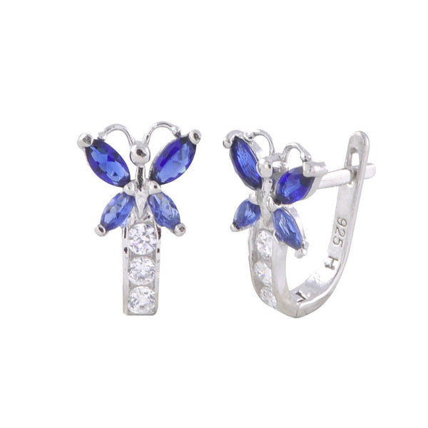 Sterling Silver Leverback Earrings Butterfly CZ Birthstone Colors - Two Color - Jewelryland.com