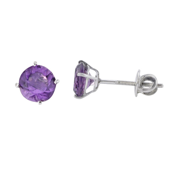Sterling Silver Stud Earrings Amethyst CZ Cubic Zirconia Screwbacks - Jewelryland.com