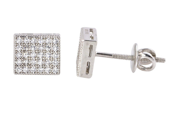 Rectangle Earrings Mens Womens Studs Sterling Silver Screwback Clear CZ 6mmx8mm - Jewelryland.com