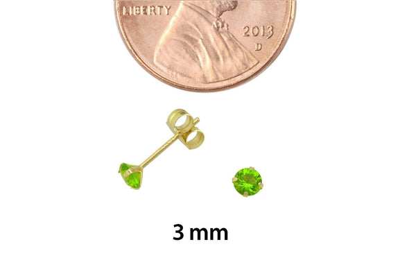 14k Yellow Gold Peridot Green Cubic Zirconia Stud Earrings Round Birthstone CZ - Jewelryland.com