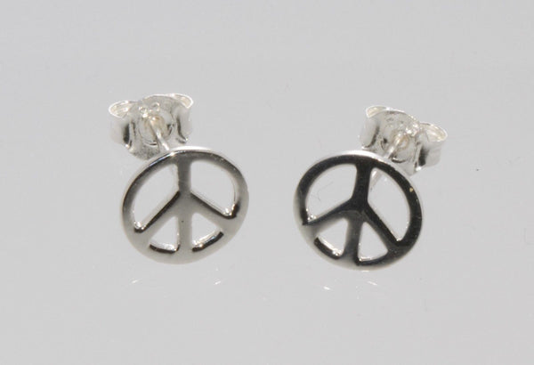 Peace Sign Earrings Sterling Silver Studs 9mm - Jewelryland.com