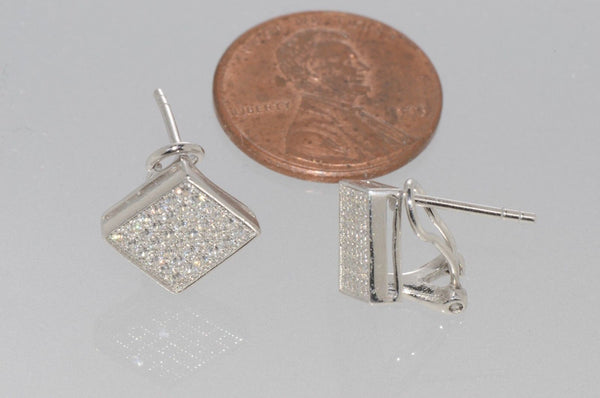 925 Sterling Silver CZ Stud Earrings Leverback Square Shape 9mm Clear - Jewelryland.com