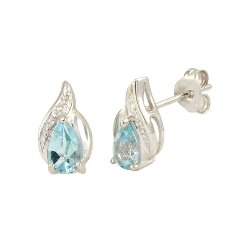 Diamond & Blue Topaz Earrings (.01 cttw, I-J, I2) 925 Sterling Silver Oval Swirl - Jewelryland.com