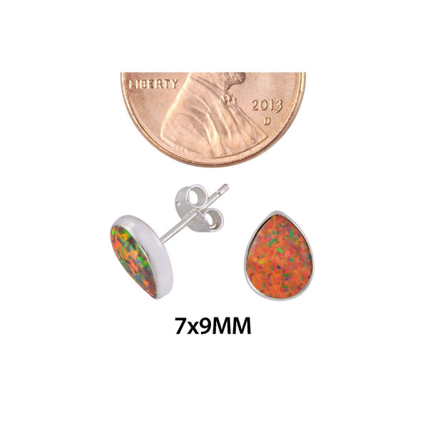 Opal Stud Earrings Gemstone Sterling Silver Iridescent Orange Pear shape 9mmx7mm - Jewelryland.com