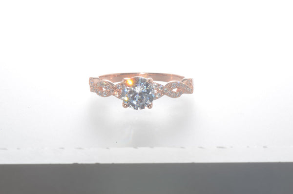 Sterling Silver Rose Gold Plated 7mm Round Brilliant CZ Solitaire Ring - Jewelryland.com