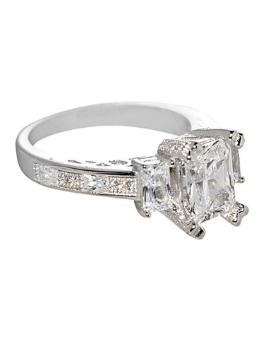 925 Sterling Silver Cubic Zirconia Engagement Ring 8mm x 6mm Emerald Cut CZ - Jewelryland.com