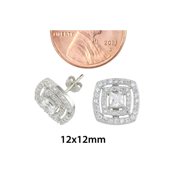 Halo Stud Earrings Sterling Silver Cubic Zirconia Double Micropave Frame 12mm - Jewelryland.com