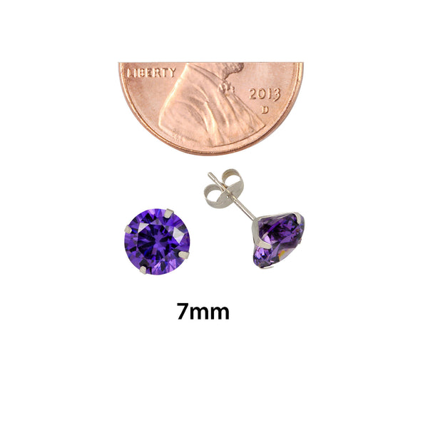 10k White Gold Purple CZ Stud Earrings Cubic Zirconia Round Prong Set - Jewelryland.com