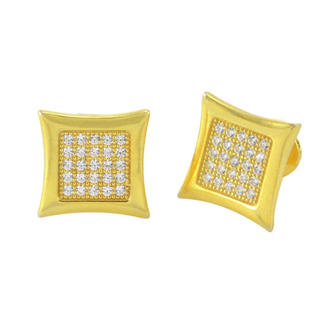 Screwback Stud Earrings 925 Sterling Silver Yellow Gold Cubic Zirconia 10mm Kite - Jewelryland.com