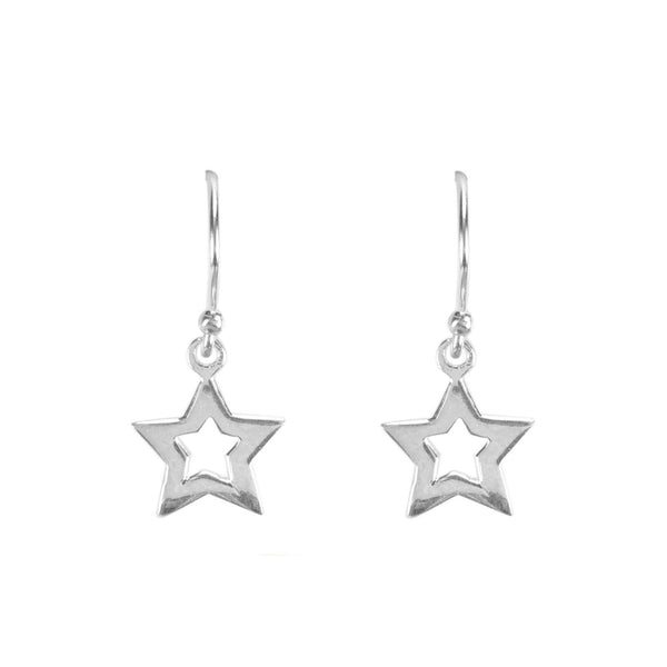 Dangle Earrings Star .925 Sterling Silver High Polish 27mm - Jewelryland.com