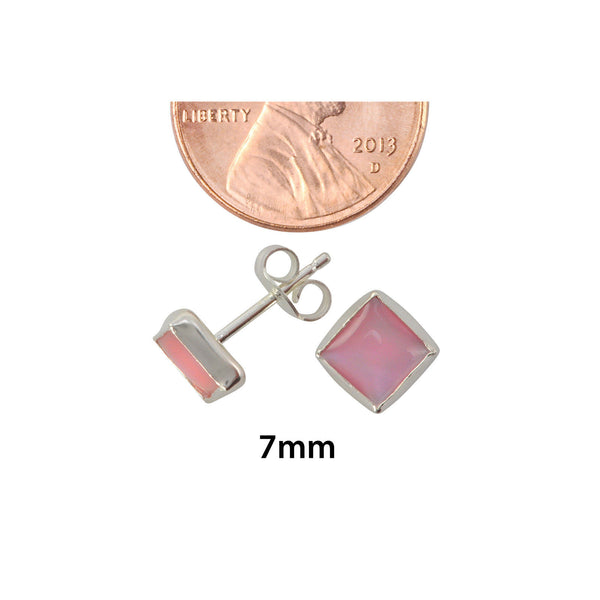7mm Sterling Silver Square Rose Quartz Stud Earrings - Jewelryland.com