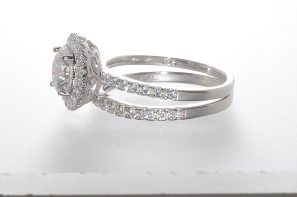 Sterling Silver 1.25 ct CZ Wedding Ring Set Round Brilliant Cubic Zirconia - Jewelryland.com