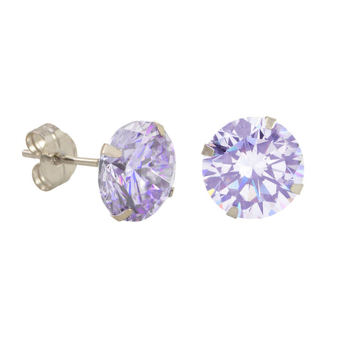 10k White Gold Round Light Purple CZ Stud Earrings Prong Set - Jewelryland.com