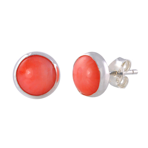 Sterling Silver Gemstone Earrings Pink Coral 9mm Round - Jewelryland.com