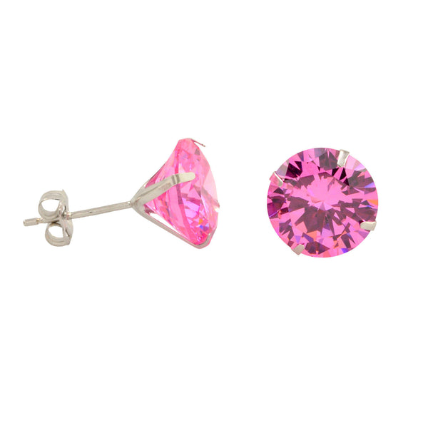 10k White Gold Pink Cubic Zirconia Stud Earrings Round CZ Prong Setting - Jewelryland.com