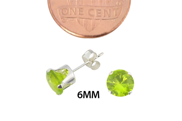 Earrings Sterling Silver Green Peridot CZ August Birthstone Round Prong Studs - Jewelryland.com