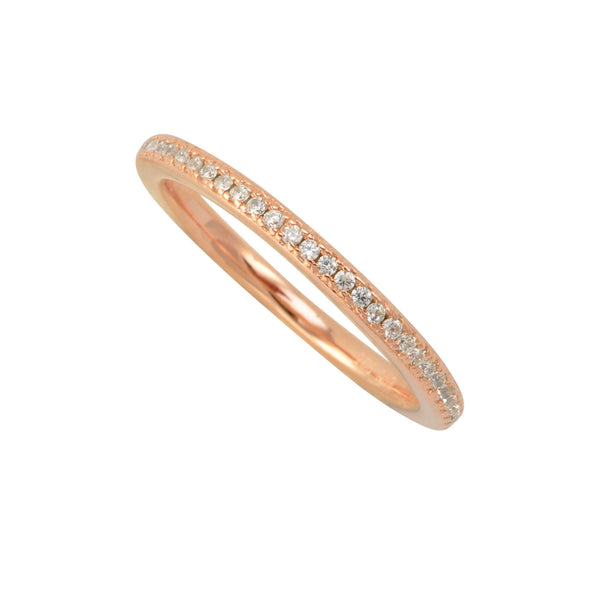 Sterling Silver Cubic Zirconia Ring Stackable Rose Gold Plated - 2mm Wide - Jewelryland.com