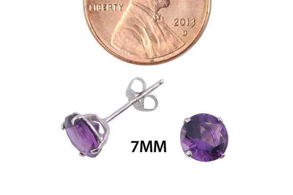 925 Sterling Silver Purple Earrings February Birthstone Studs Round CZ Basket - Jewelryland.com