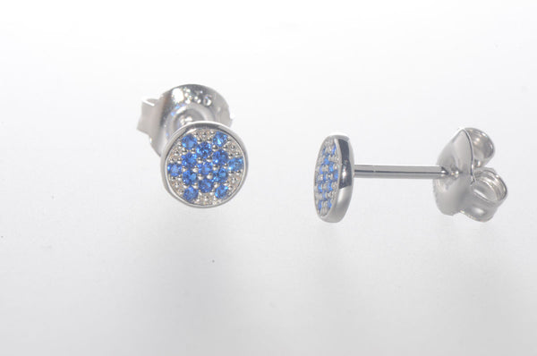 Sterling Silver Blue Star Stud Earrings Pave Cubic Zirconia 6mm Circle - Jewelryland.com