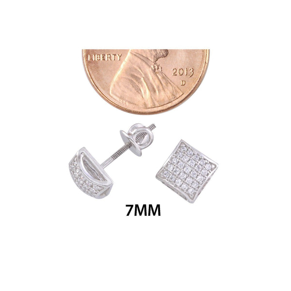 Screwback Earrings Mens Womens Sterling Silver CZ Studs 7mm Square Dome - Jewelryland.com