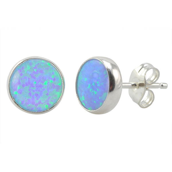 Sterling Silver Grey Green Opal Earring Studs 9mm Round - Jewelryland.com
