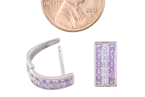 Leverback Earrings 3 Row CZ Cubic Zirconia Sterling Silver 10 colors - Jewelryland.com