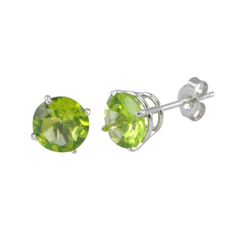 14k White Gold Peridot Stud Earrings Round Basket Set - Genuine Gemstone - Jewelryland.com