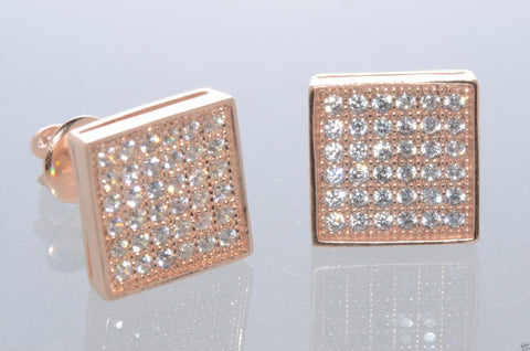 Screwback CZ Stud Earrings Sterling Silver Rose Gold Plated Square 9mm - Jewelryland.com