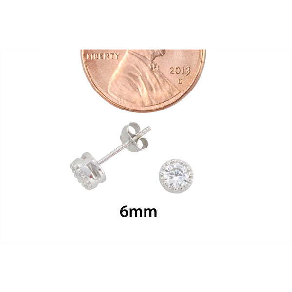 Sterling Silver Round Halo Cubic Zirconia Stud Earrings Micropave 6mm - Jewelryland.com